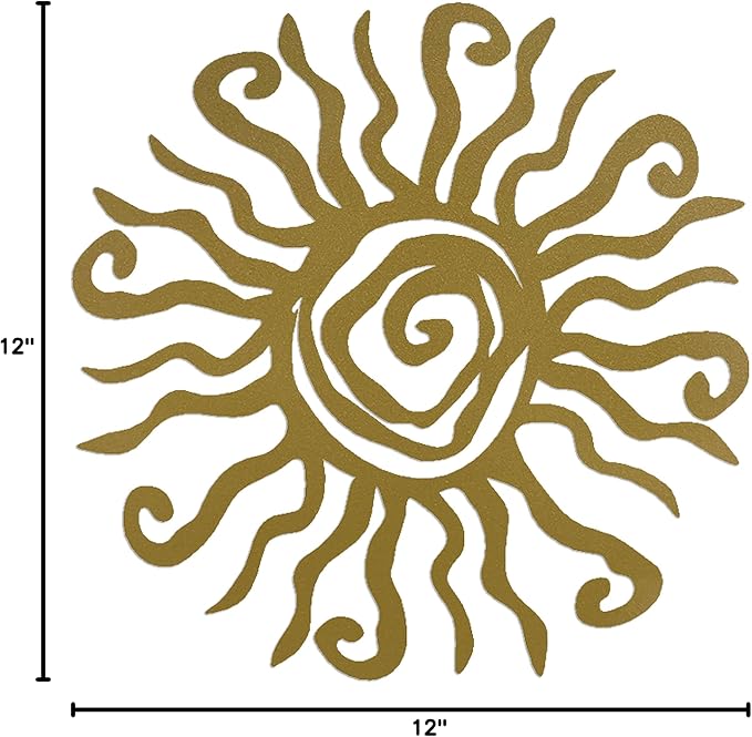 Riverside Designs Wacky Sun Metal Wall Art Indoor/Outdoor Decor - 36" Gold Rust Proof Wall Sculpture - Made in USA - Ideal for Bedroom, Garden, Home, Patio and Farmhouse