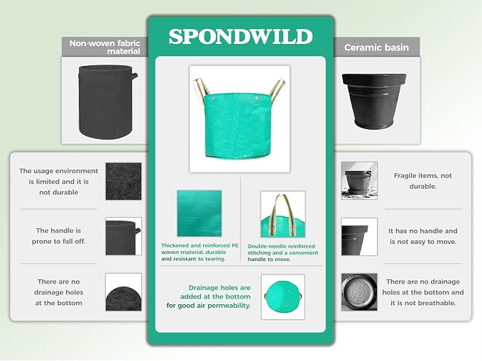 7 Pcs 5 Gallon Grow Bags, Small PE Garden Grow Bags for Plants with Branch-Binding Holes and Bottom Drain Holes, Ideal for Vegetables, Strawberries and Flowers