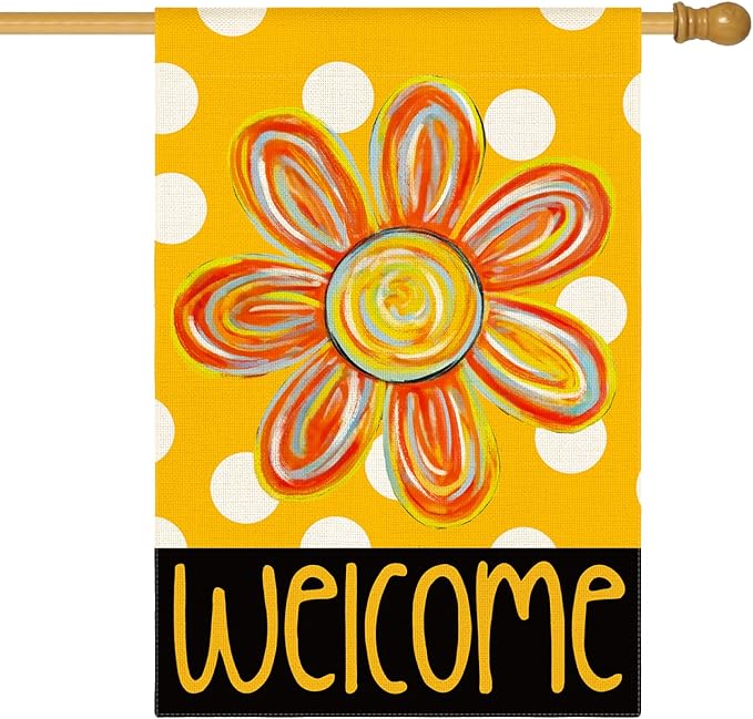 AVOIN colorlife Summer Floral House Flag 28x40 Inch Double Sided Outside, Polka Dots Welcome Seasonal Yard Outdoor Flag