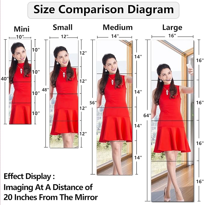 quegau Full Length Mirror for Kids Safety Shatterproof Mirror,Plastic Wall Mirrors,Made of Acrylic Plexiglass Mirrors,4 Pcs 10"x10",Long Bedroom Door Closet Miroir,Workout for Home Gym Body Miroir