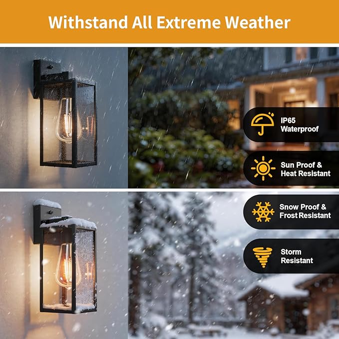 13'' Dusk to Dawn Outdoor Porch Lighting Fixtures Wall Mount, Sensor Exterior Wall Light for House, Ouside Lantern Lamp, Waterproof Wall Sconce Lights, Black Metal Coach Light for Garage Entryway