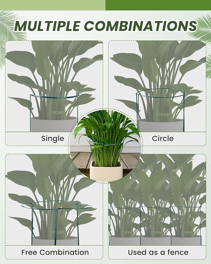 10-Pack Heavy-Duty Plant Support Stakes, Garden Sage 10" W x 16" H Half-Round Rust-Resistant Metal Garden Border & Climbing Plant Cage, Sturdy Ring Stake for Indoor/Outdoor Flowers, Vines, Vegetables