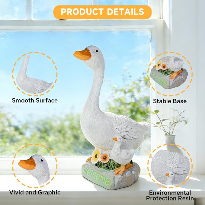 Desk Goose Figurines 9.5 Inch Desktop Goose Statue Garden Statues & Sculpture for Patio, Porch, Office and Lawn, Memorial Stone and Gifts for Mom Goose Lover