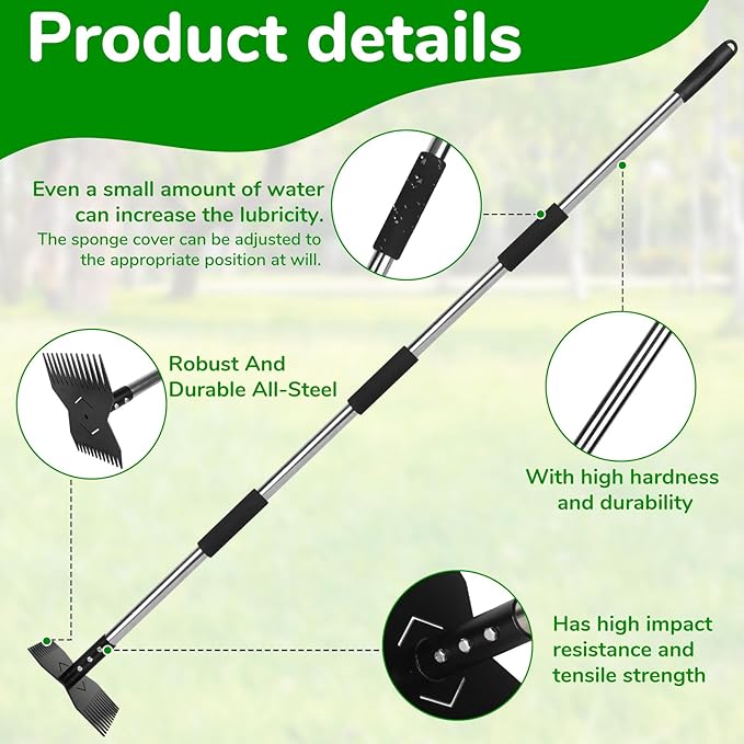 Garden Tools,Weeder Tool,63" Weed Puller Tool with Long Handle,Easy Weeding Without Bending or Squatting Down,Weeding Tools Suitable for Farm Planting and Gardening(Black 24 Claws)