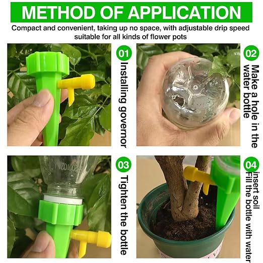 10 Pack Self Watering Spikes for Plant,Indoor & Outdoor Automatic Plants Waterer,Plug-in Device with Adjustable Valve Switch, Self Watering Planter Insert (10 Green)