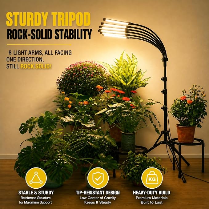 Grow Lights for Indoor Plants [ 8 in1 ] 400 LEDs, Full Spectrum Plant Lights for Indoor Growing with Tripod Stand, Auto On/Off Timing 4/8/12H, Plant Grow Lights Indoor.