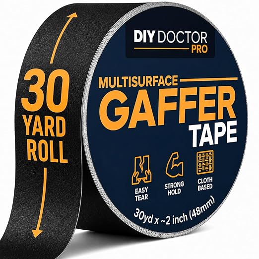 DIY Doctor Pro Black Gaffers Tape 2 Inch x Huge 30 Yards Black Matte Cloth Gaffer Tape with Strong Adhesive, No Residue, Non-Reflective for Stage, Floor & Cable Management