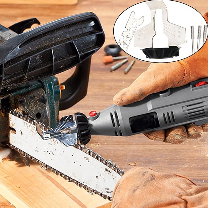 Chainsaw Sharpening Attachment Kit Rotary Tool, Chain Saw Blade Teeth Sharpener Set, Sharpening Attachment with Drill Head and Rulers for Gardening Lawn Mower Chainsaw