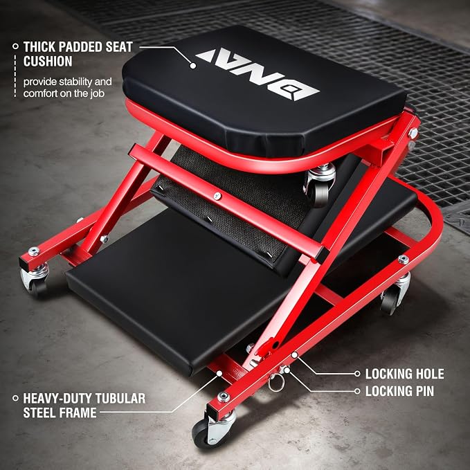 ‎DNA MOTORING TOOLS-00186 40 Inches 2 IN 1 Rolling Folding Car Creeper/Seat, 6 Pcs 2" Casters, 150kg Weight Capacity, Red