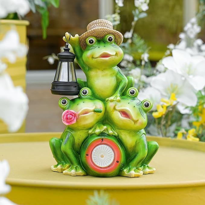 Joint Honglin Solar Frog Family Garden Statue with Lighted Lantern & Watermelon, Outdoor Frog Figurine, Waterproof Resin Garden Decor for Yard Lawn Patio Porch (Family Frogs)