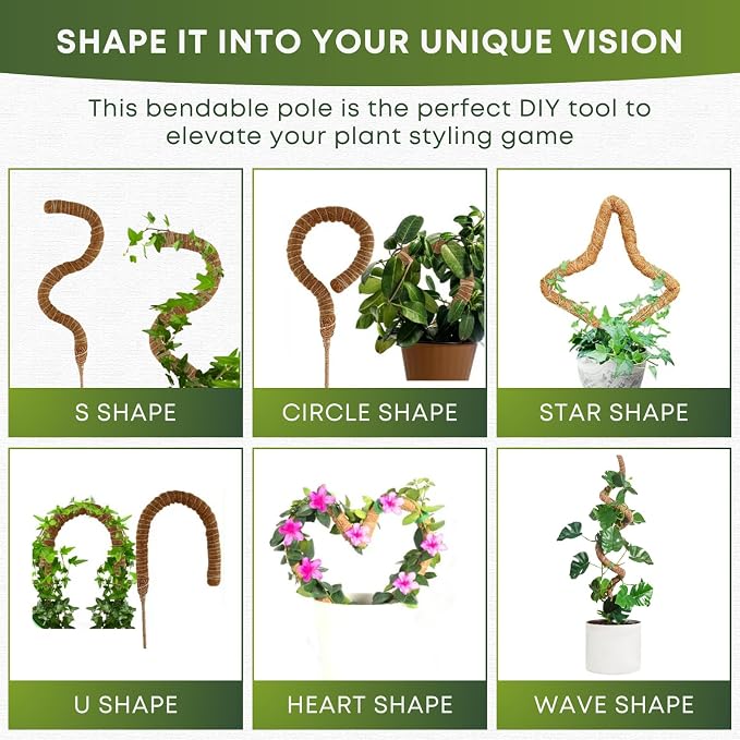 Moss Pole Monstera Plant Support | 60 Inch Plant Stakes for Indoor Plants | Coconut Palm Fiber Moss Poles for Climbing Plants | Handmade Plant Sticks Support Tall Monstera, Pothos & More