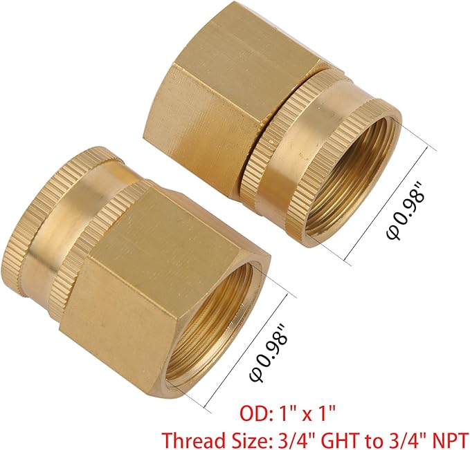2 Pack Garden Hose Adapter,3/4" NPT X 3/4" GHT Connector with Dual Swivel, Brass Garden Hose Convert Adapter Fitting, Garden Hose Thread 3/4" Female to 3/4" Female Pipe Thread, with Extra 2 Washers