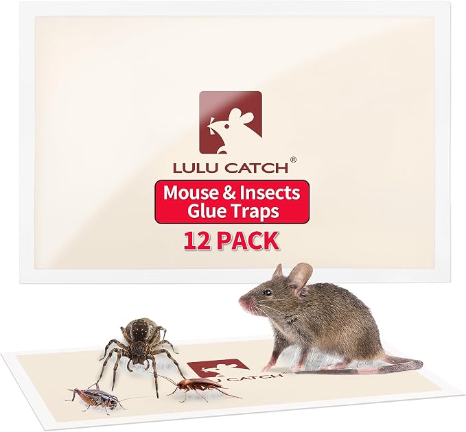 LULUCATCH Mouse Traps, 12 Pack Pre-Baited Sticky Mouse Traps Indoor for Home, Non-Toxic Bulk Sticky Pads, Glue Traps for Rats, Bugs, Spider, Mice, Cockroach, Pet Safe, Easy to Use