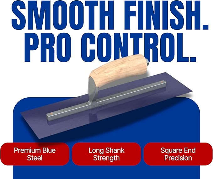 Bon 66-178 Steel City Finish Trowel - Square - Blue Steel - 14 X 4 - Wood