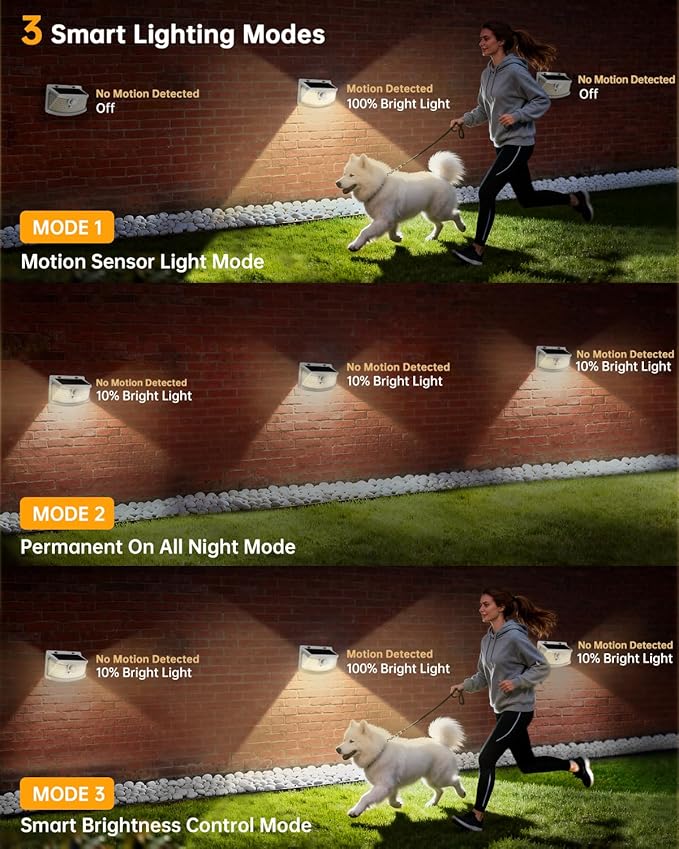 Aootek New Solar Motion Sensor Lights 120 LEDs with Lights Reflector,270° Wide Angle, IP65 Waterproof, Step Lights for Front Door, Yard, Garage, Deck (White, Warm White, 2-Pack)