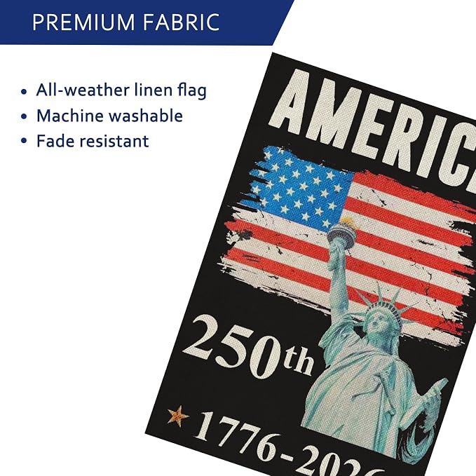 250 Years America Garden Flag,250th Anniversary USA Patriotic 4th of July Banner Double-Sided with Statue of Liberty Design, 1776-2026 Commemorative, 12 x 18 Inch