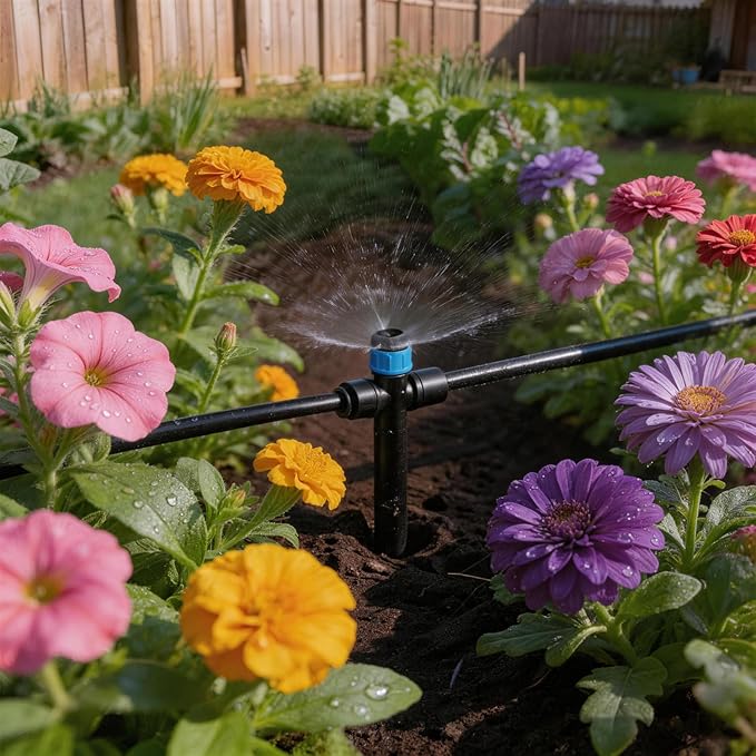 20 Pack Quick Connect 1/4 Inch Drip Irrigation Emitters, 1/4'' Drip in-line Pass Through Vortex Emitters Adjustable 360 Degree Dripline Stake Emitter with 10 Plugs for DIY Sprinkler Systems