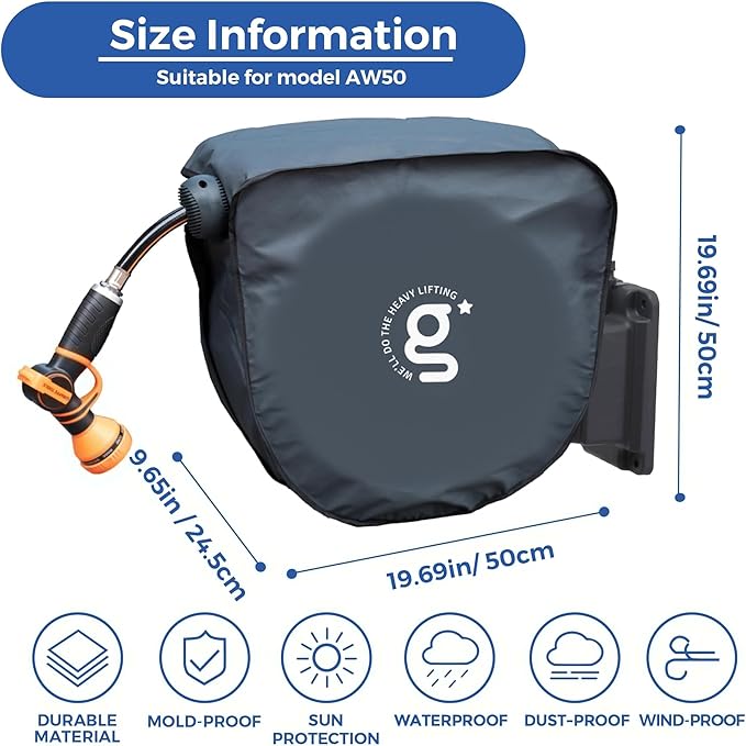 Giraffe Tools AW50 Retractable Garden Hose Reel Cover UV Resistant, Anti-Fading and Waterproof Cover for Water Hose Reel