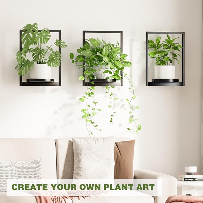 Hanging Planters for Indoor Plants - Aesthetic Photo Frame Style Wall Plant Holder - Metal Window Plant Shelves, Wall Plant Hanger for Lingving Room Home Gardening Wall Decor (4-Pack)