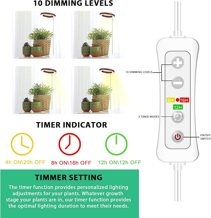 yadoker Plant Grow Light, LED Growing Light with Base Full Spectrum for Indoor Plants,Height Adjustable, Automatic Timer, 5V Low Safe Voltage,Idea for Small Plant Light