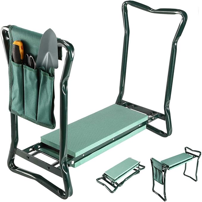 TeqHome Garden Kneeler and Seat Foldable Lightweight Garden Bench with Tool Pouch and Soft Kneeling Pad Portable Garden Stool