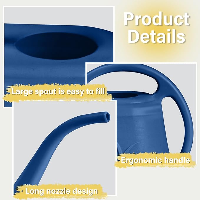 Hand Plastic Watering Can - for Home Plant Garden - 1/2 Gallon - Blue
