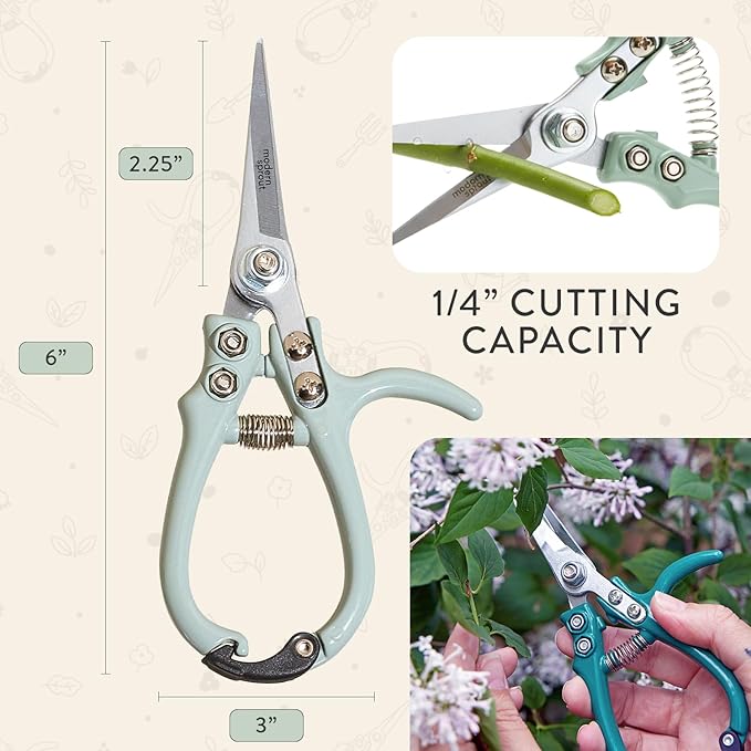 Modern Sprout Pruning Shears - Herb Snipping Scissors- Lightweight Gardening Tools W/Easy Lock - Flower Cutter Garden Shears - Gift for Father's Day- Carbon Steel Blade + Reusable Holster(Sage,1-Pack)