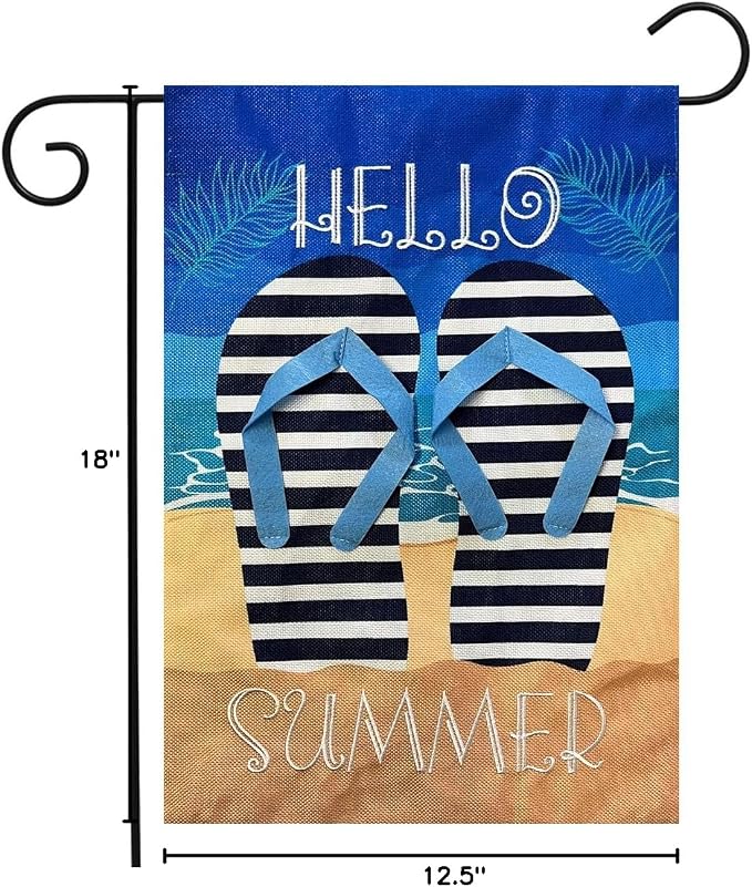 Butterfly Hello Summer Flip Flops Burlap Garden Flag 18" x 12.5" Briarwood Lane