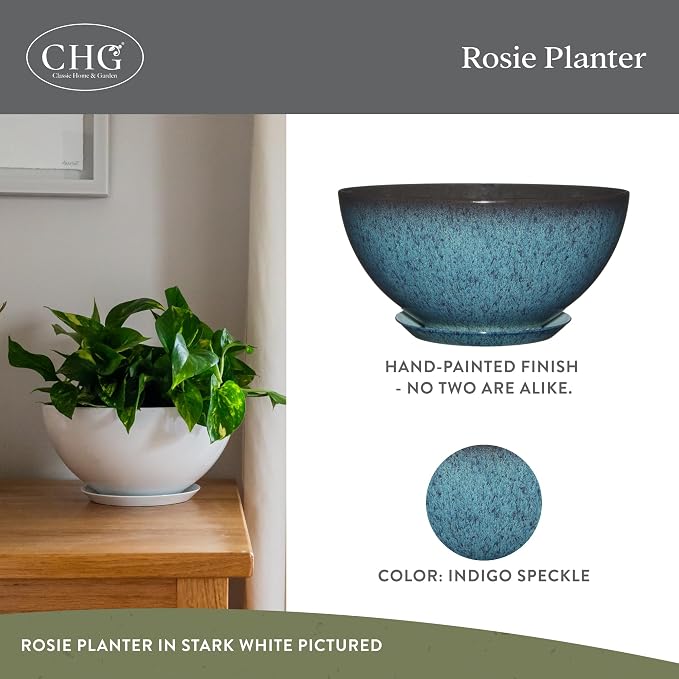 Classic Home & Garden by Growscape Rosie Modern Planter(10” Indigo Speckle)