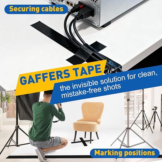 6 Pack Black Gaffers Tape 1.8"x12 Yards(Total 72 Yards), 11 Mil Industrial Grade Black Gaff Tape, No Residue, Non-Reflective, Easy Tear, Gaffer's Tapes for Securing Cables, Photography, Studio