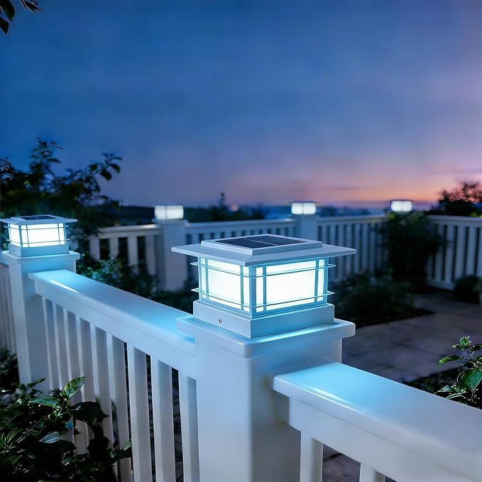Dynaming 4x4 Solar Post Cap Lights Outdoor with 2 Color Modes, Fence Post Solar Lights White Shell Fit for 4x4 Vinyl/Wooden Posts, High Brightness LED Lighting Decor for Garden Deck Patio, 6 Pack