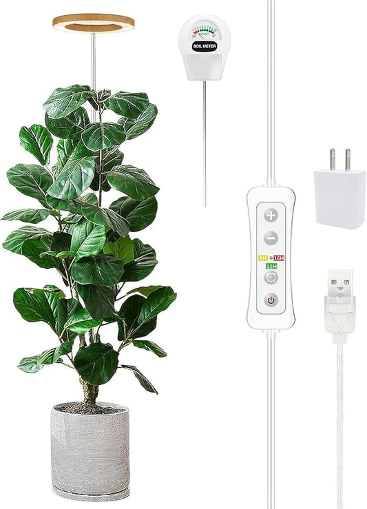 yadoker Plant Grow Light, LED Growing Light Full Spectrum for Indoor Plants, Paired with a Soil Tester,Height Adjustable, Automatic Timer, 5V Low Safe Voltage,Idea for Large Plant Light