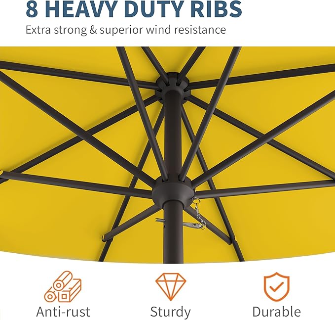 10FT Patio Umbrella, Outdoor Umbrella with Push Button Tilt and Crank, 8 Sturdy Ribs, UV Protection & Waterproof Market Umbrella for Pool, Backyard, Beach,Deck