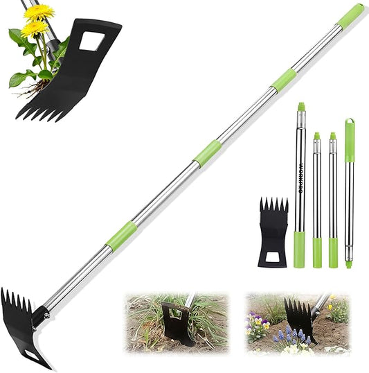 WORKPRO Weed Puller Tool with Long Handle – 2-in-1 Garden Hoe & Weed Rake, 29"-56" Adjustable Manual Weeding Tool, Uprooting Weed Remover Gardening Weeder Tools for Yard, Lawn, Patio and Garden