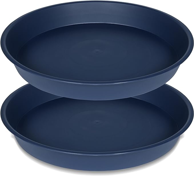 2 Pack of 14 inch Plant Saucers Bird Bath Bow Round, Plastic Plant Saucer Tray for Pots, White Planters for Indoor Plants, Plant Trays for Planter 12-15" (14", Blue)