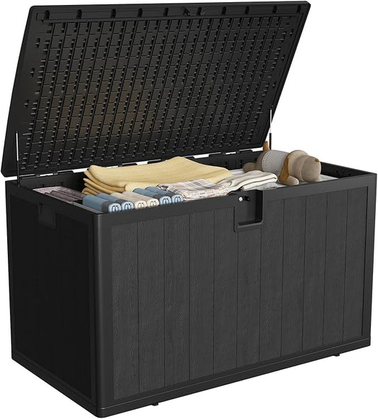 IDEALHOUSE 130 Gallon Resin Deck Box, Waterproof Outdoor Storage Box with Lockable Lid & UV Resistant, Patio Furniture Cushion Storage Container for Garden, Backyard, Poolside (Black)