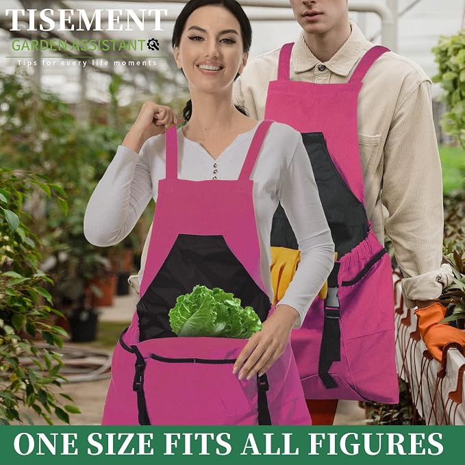 Gardening Apron, 8Oz Waterproof Canvas Garden Apron with Quick Release Pockets for Harvesting, Great Gardening Gifts for Women.