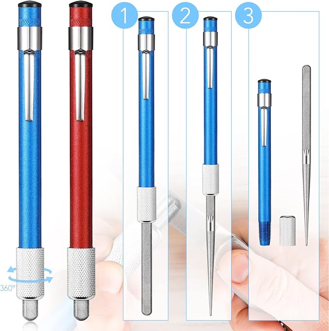 2 Pieces Diamond Retractable Knife Sharpener Steel Sharpening Rod for Kitchen Outdoor Serrated Stick Tools (Sky Blue, Red)