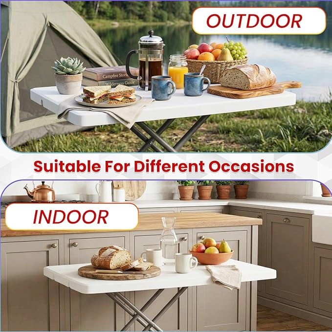 PayLessHere | 30 Inch Folding Table | Foldable Tray Table | Waterproof & Foldable Table Design | Small Desk Adjustable Height | White | for Events, Camping, Indoor & Outdoor Use