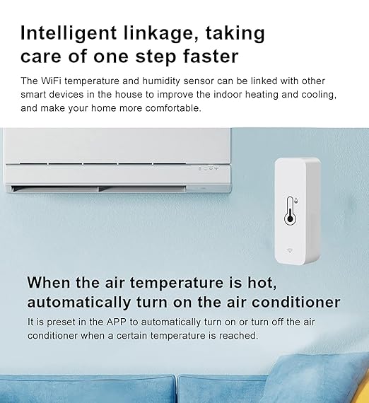 WiFi Temperature Humidity Sensor: Indoor Thermometer Hygrometer with App Alert, Free Data Storage Export, Smart Temperature Humidity Monitor for Home Pet Greenhouse, Compatible with Alexa (1-Pack)