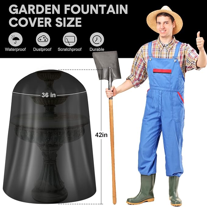 Tatuo Fountain Covers for Winter Waterproof 36"x42" 600d Outdoor Oxford Cloth Garden Fountain Statue Protective Cover with Drawstring for Outdoor Garden Statue(Black)