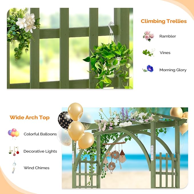 VINGLI 85in Wooden Arbor, Wedding Arch for Ceremony, Wood Trellis for Plant Climbing, Christmas Decor Pergola for Garden Backyard, Lawn (Olive Green)