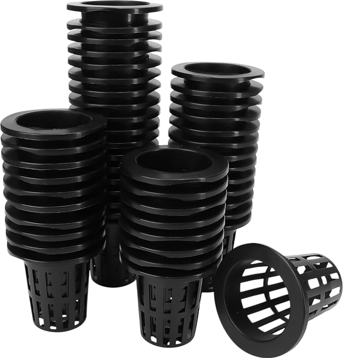 50 Pack 2 Inch Heavy Duty Slotted Net Pots Cup or Pot for Hydroponics Tower Garden, Indoor or Outdoor Growing, Mesh Basket, Cups with Wide Lip Design, Round Supplies for Orchid, Aquaponic Plants
