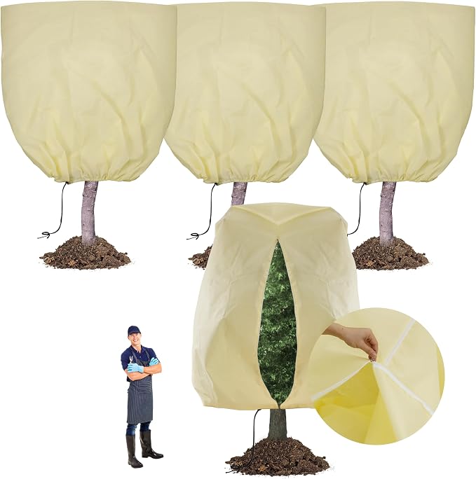 TCBWFY 120x100 Inch Huge Plant Covers Freeze Protection Frost Cloth for Outdoor Plants,2.82oz/yd² Thickened Winter Tree Covers with Zipper Drawstring,4 Packs Frost Blanket from Wind,Pest and Animal