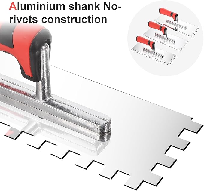 3 Pieces Tile Tools Stainless Steel Square Notched Trowel Set (Notch Size: 5/32" & 5/16" & 1/2") Masonry Hand Kit for Wall Floor Tiling Installation, Concrete Tile Trowel Set