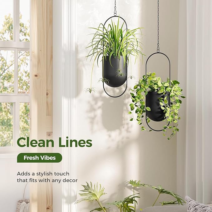 Bamworld Black Hanging Planters for Indoor Outdoor Plants Metal Hanging Pots for Plants 5.5 Inch Modern Hanging Baskets Window Plant Hanger Ceiling Hanging Flower Pots with Chain for Wall Decor