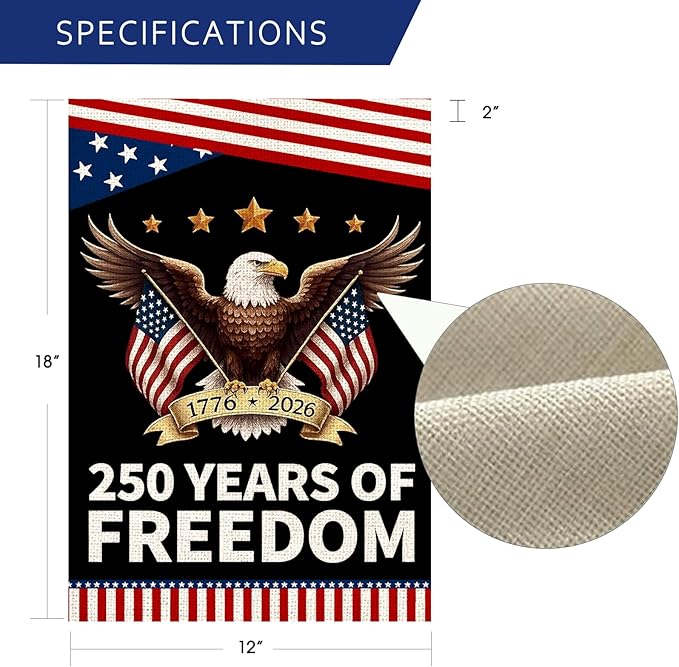 250 Anniversary Usa Garden Flags for Outside, 250 Anniversary USA Flag with Eagle Design, Patriotic 4th of July Decorations 1776-2026 Yard Sign Double-Sided Waterproof Flag 12x18 Inch 250 Year American Flag