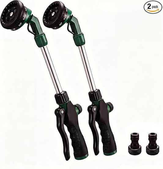 Hushee 2 Pack Garden Hose Watering Wand, 17.7 Inch Metal Watering Wand with 10 Spray Patterns and Shut Off Valve, Hose Sprayer Nozzle for Hanging Baskets Shrubs Plants Garden Lawn(Green)