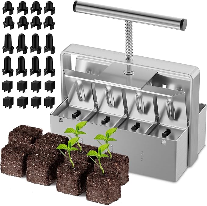 zukakii Soil Blocker 2 Inch 8 Cell Upgraded Soil Block Maker Heavy Duty with Comfortable Handle and 3 Sizes Seed Pins Handheld Soil Blocking Tool for Seed Starting transplanting Germination