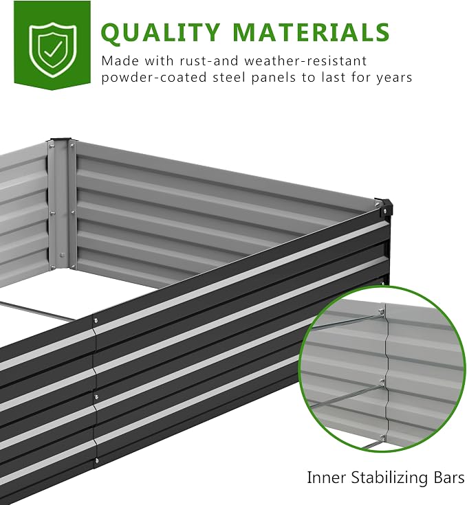 2PCS 12x3x1ft Galvanized Raised Garden Bed,Outdoor Planter Box Metal Patio Kit Planting Bed for Vegetables Flowers Herb,Black